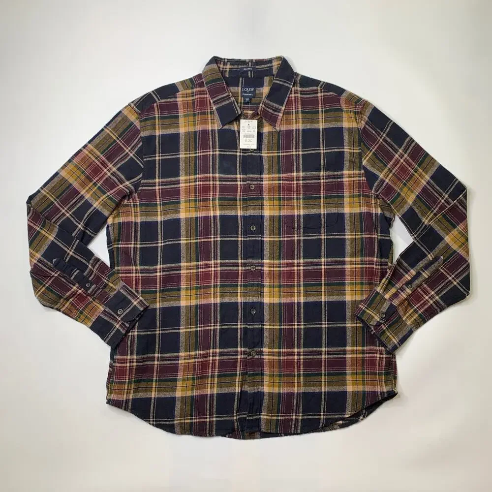 J Crew Shirt Mens 2XL Classic Plaid Flannel Cotton Button Up Long Sleeve New